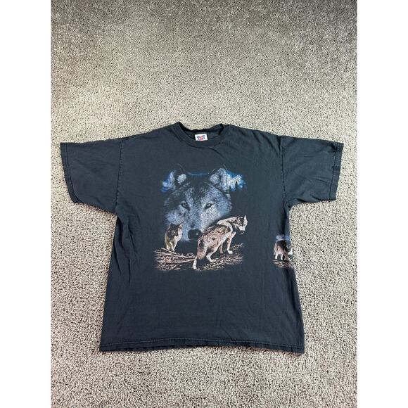 VINTAGE Wolf Shirt Mens XL Black Double Sided Howl At The Moon TNT 90s - Picture 1 of 12